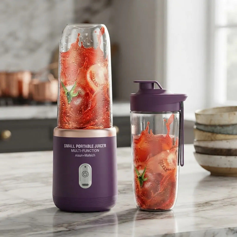 Mini Licuadora Portátil Con Doble Vaso 400ml Morado 12v