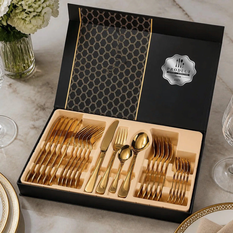 Juego De Cubiertos Set 24 Piezas Acero Inoxidable Golden-2