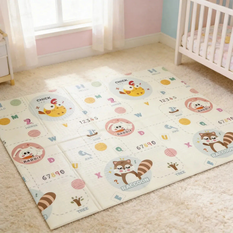 Tapete De Juego Plegable Gateo Bebé 200x180 Cm Doble Faz Pollito-osito