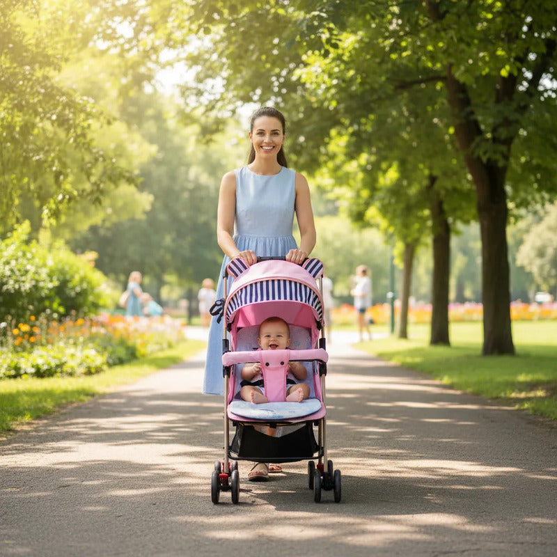Coche Paseador Para Bebe Facil De Cerrar Y Reversible 803-7 Rosado Dorado