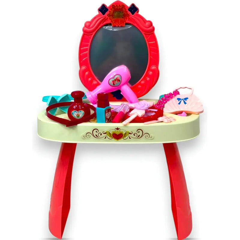 Tocador Infantil Niñas Luz Sonido Espejo Accesorios Amanda-3 Rosado