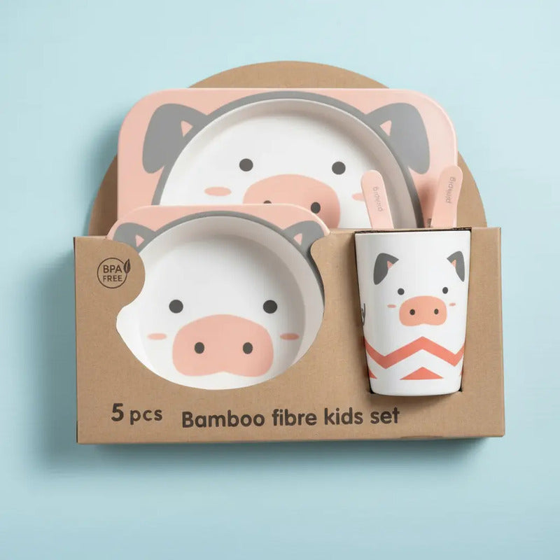 Set Vajilla Bebes Niños Bambu 5 Piezas Plato Con Divisiones