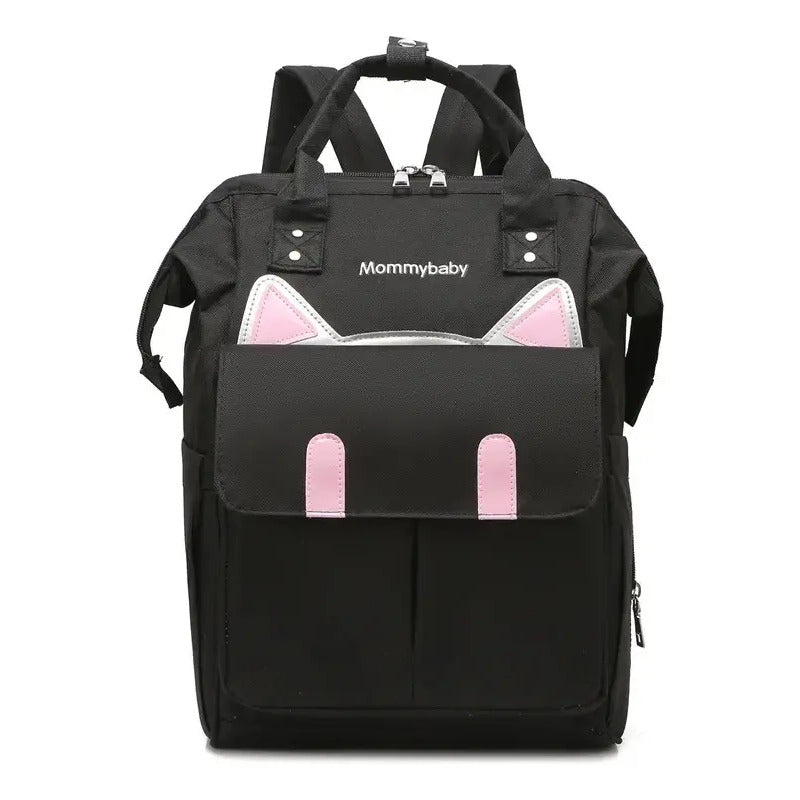Bolso Pañalera Multifuncional Bebe Mochila Gatico Ref 1403 Color Negro Diseño De La Tela Oxford