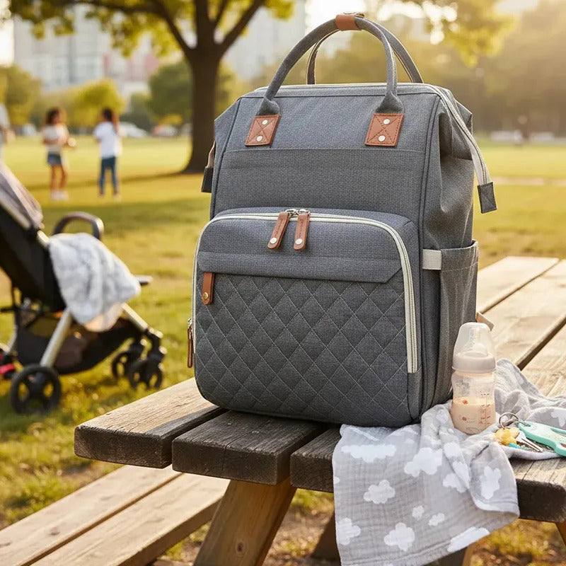 Pañalera Tipo Morral Mochila Con Bolsillos Termicos Usb 9010 Gris Oscuro