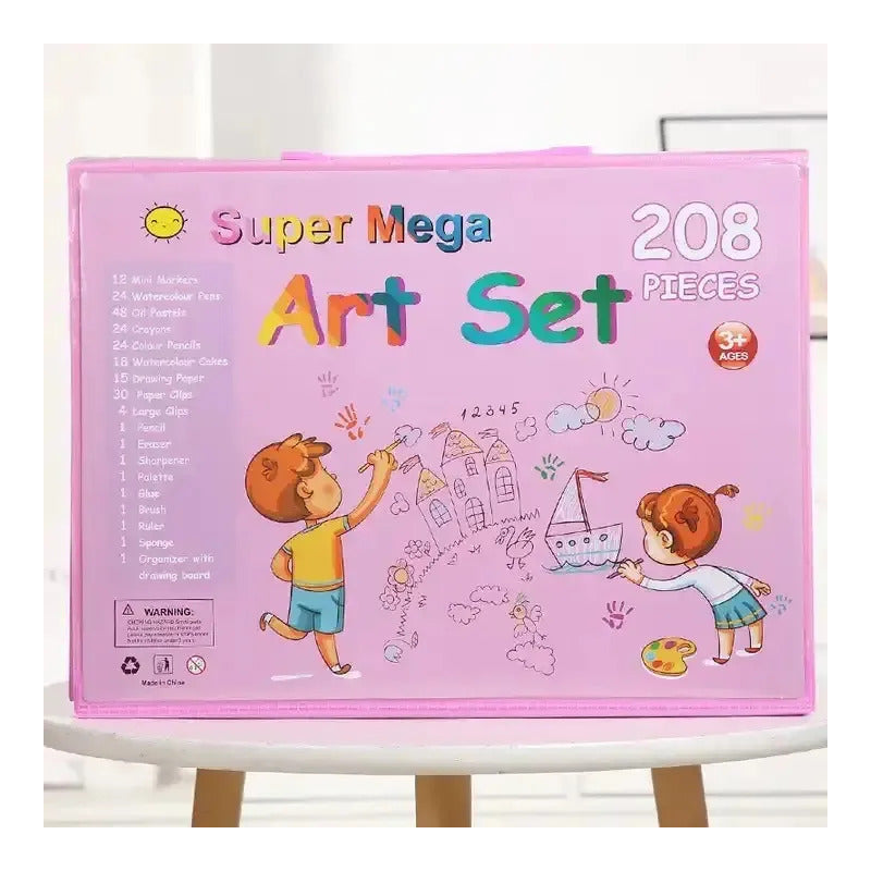Set De Arte 208 Piezas Con Maletín, Colores Y Crayones Rosa Chicle