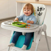 Silla Comedor Kidshop Doble Bandeja Plegable Dinosaurio Turquesa