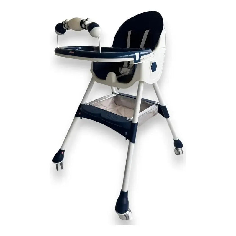 Silla Comedor Para Bebe Plegable Con Ruedas 555-13a Color Azul Liso