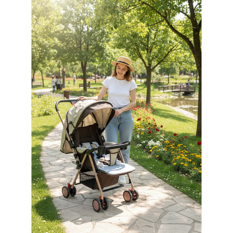 Coche Paseador Para Bebe Facil De Cerrar Y Reversible 803-7 Beis Dorado
