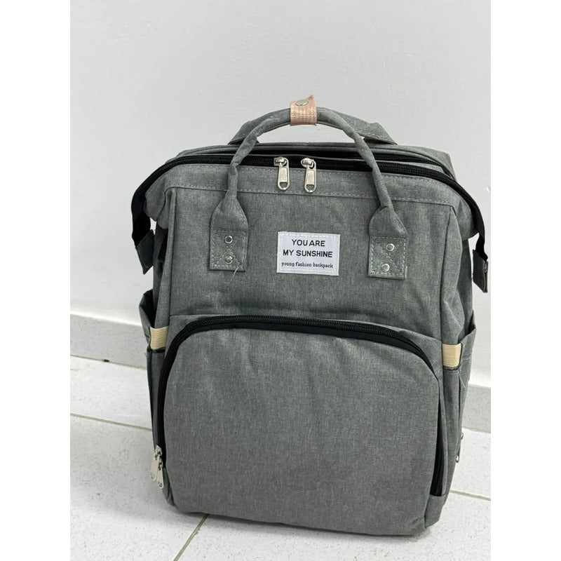 Pañalera Multifuncional Bebe Mochila Con Puerto Usb 10984-1 Gris Claro Liso