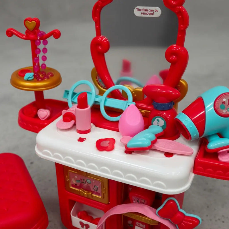 Tocador Infantil Niñas Luz Sonido Espejo Accesorios Amanda-1 Fuscia