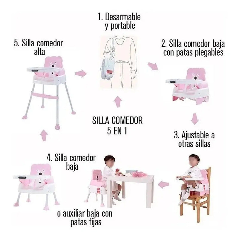 Silla Comedor Para Bebe Multifuncional 5 En 1 + Obseq Bz-506