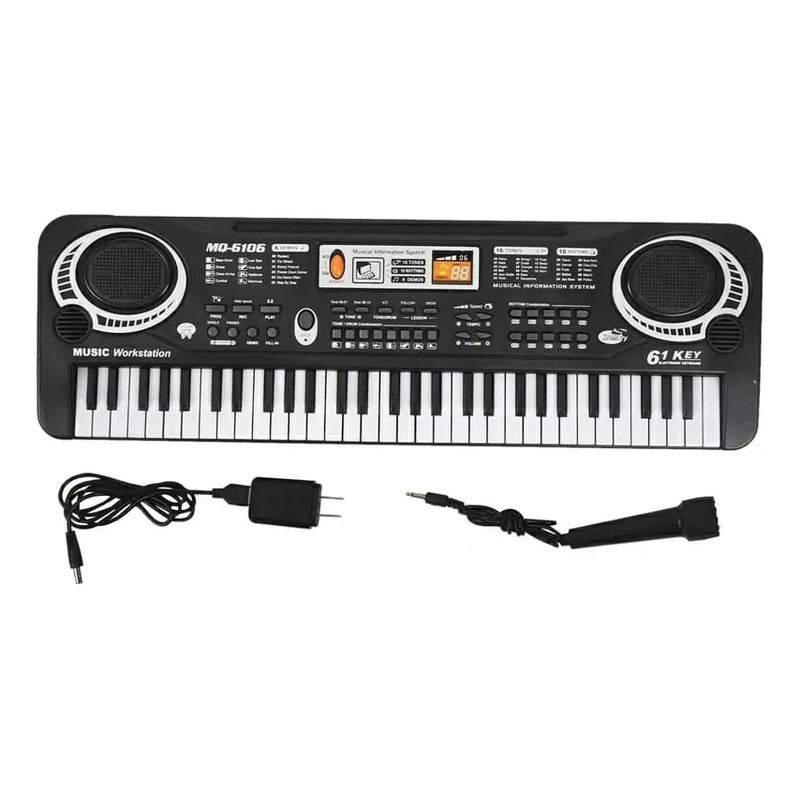 Teclado Organeta Piano Electrónico 61 Teclas Micrófono Usb Color Negro 110v