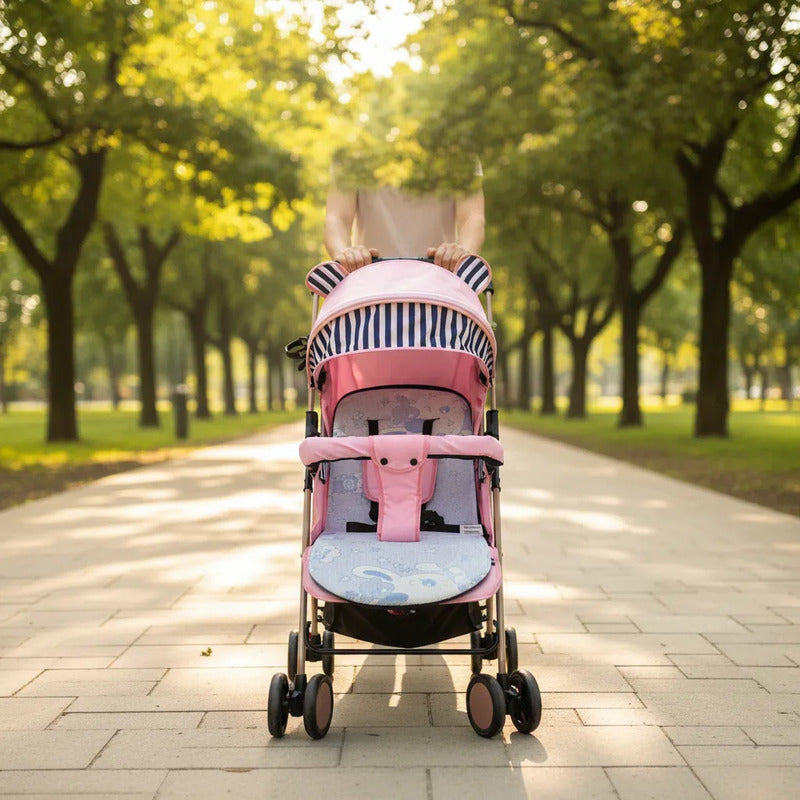 Coche Paseador Para Bebe Facil De Cerrar Y Reversible 803-7 Rosado Dorado
