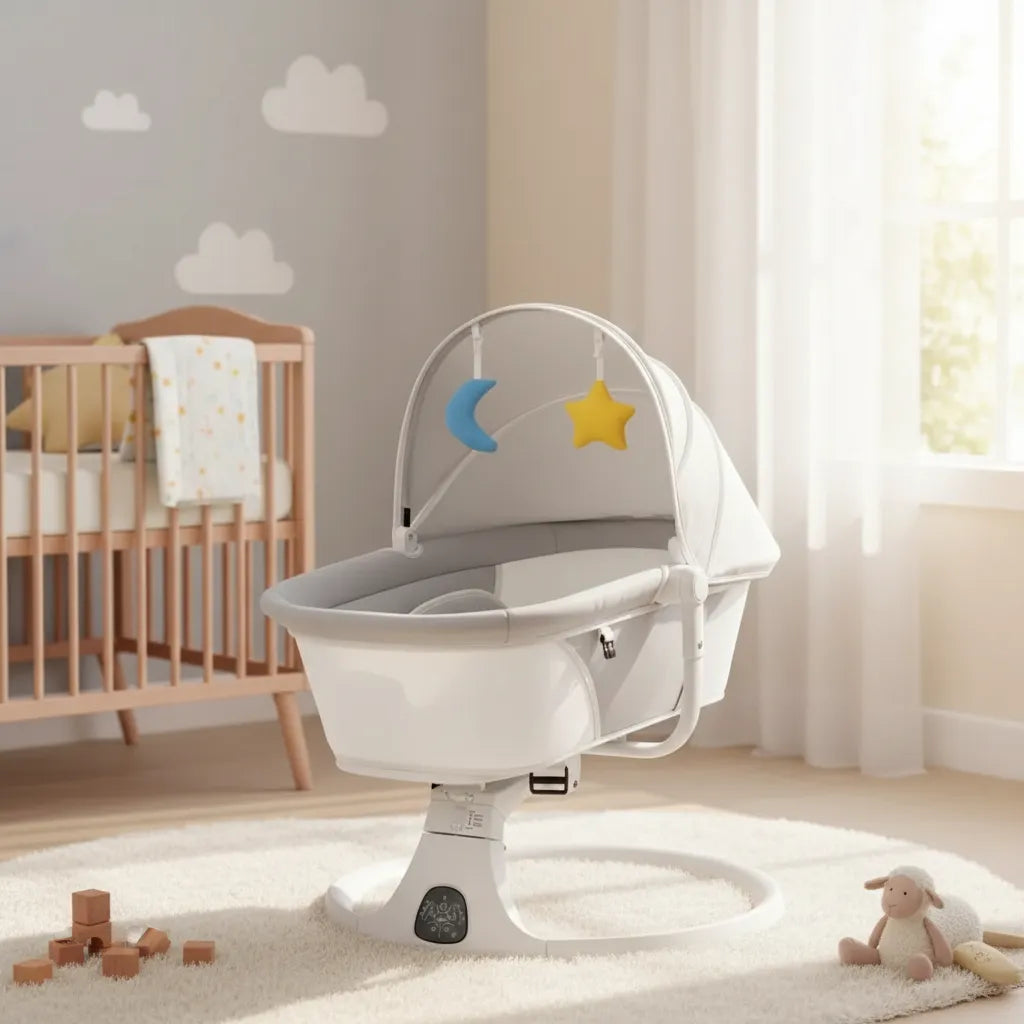 Silla Eléctrica Mecedora Bluetooth Bebé Movimiento Lateral Gris Liso