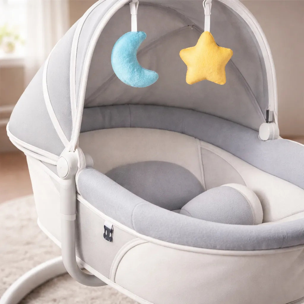 Silla Eléctrica Mecedora Bluetooth Bebé Movimiento Lateral Gris Liso