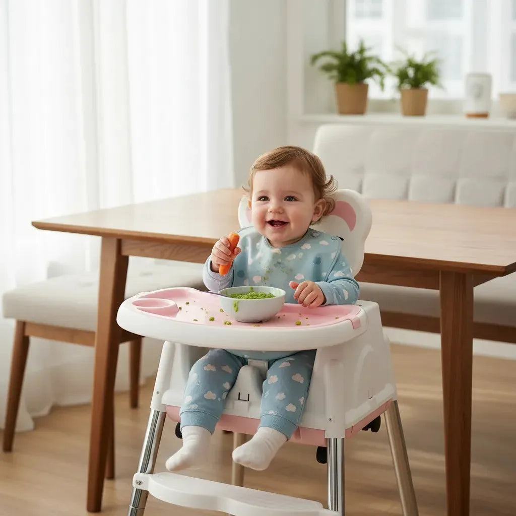 Silla Comedor 4 en 1 para Bebés Rosa con Ruedas y Arnes 3 Puntos