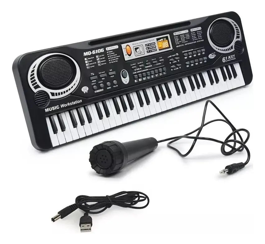 Teclado Organeta Piano Electrónico 61 Teclas Micrófono Usb Color Negro
