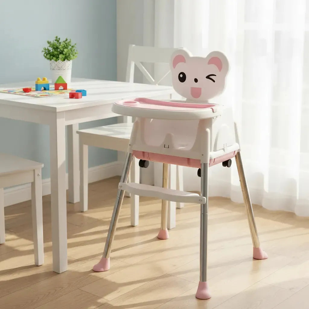 Silla Comedor 4 en 1 para Bebés Rosa con Ruedas y Arnes 3 Puntos