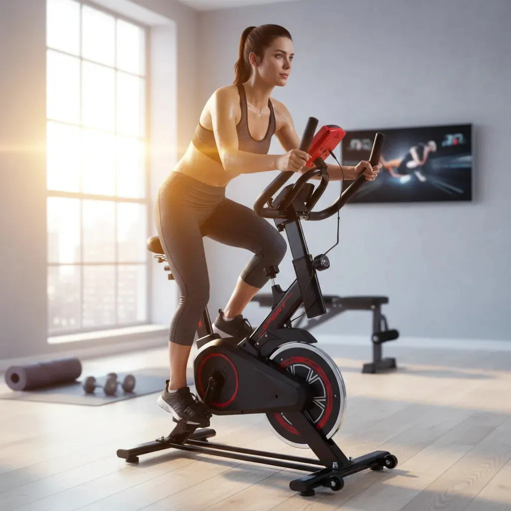 Bicicleta Estática Fitness Station Sport 2024 Spinning Color Negro/rojo