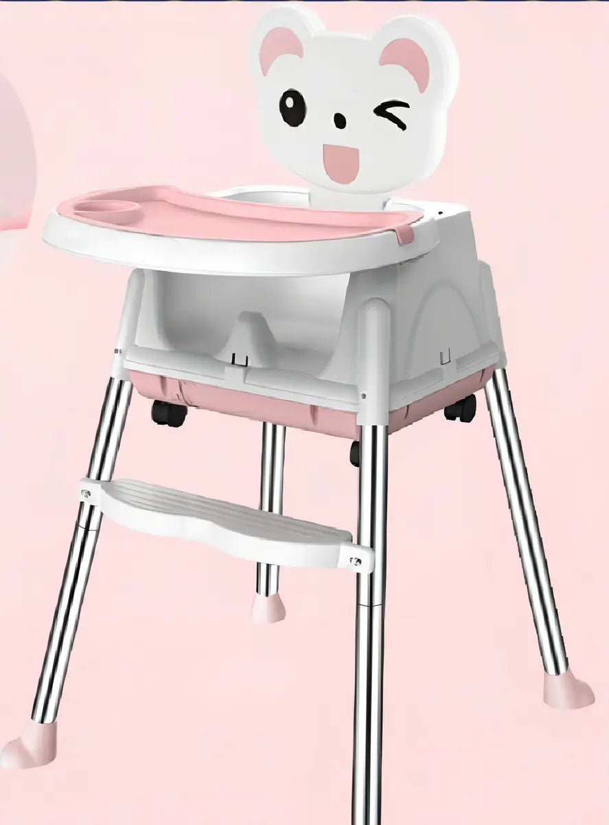 Silla Comedor 4 en 1 para Bebés Rosa con Ruedas y Arnes 3 Puntos