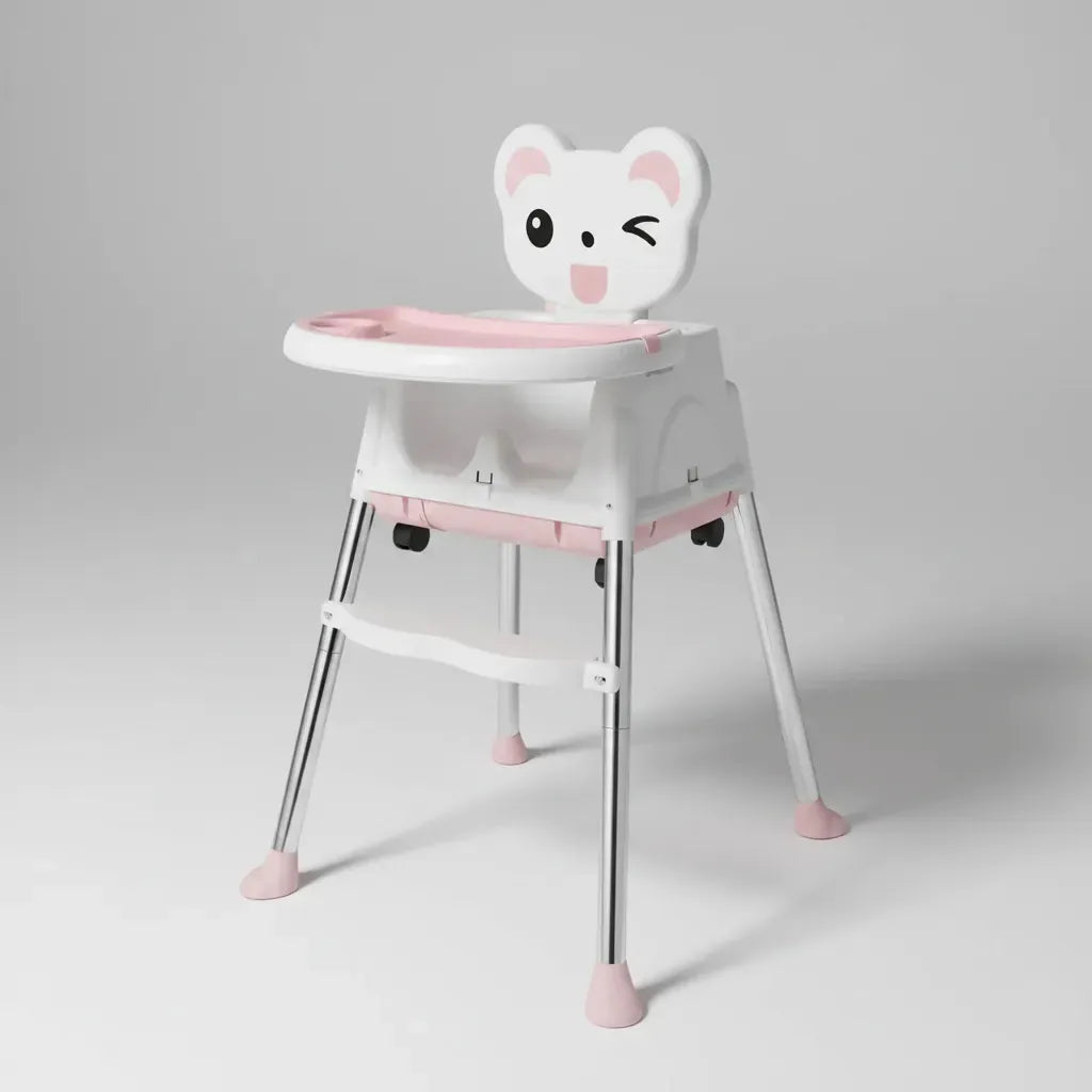 Silla Comedor 4 en 1 para Bebés Rosa con Ruedas y Arnes 3 Puntos