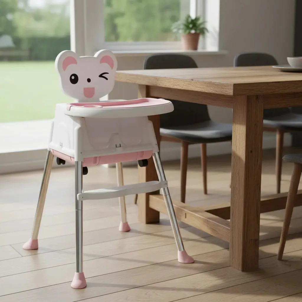 Silla Comedor 4 en 1 para Bebés Rosa con Ruedas y Arnes 3 Puntos