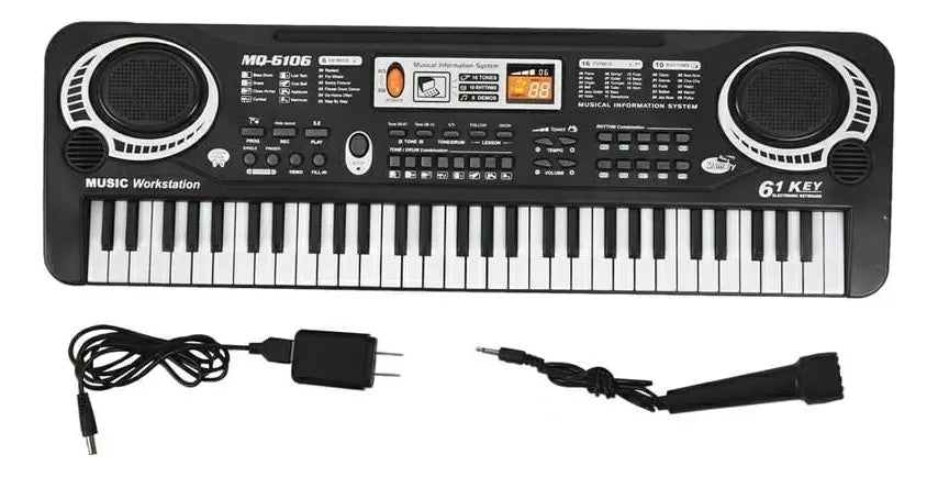 Teclado Organeta Piano Electrónico 61 Teclas Micrófono Usb Color Negro