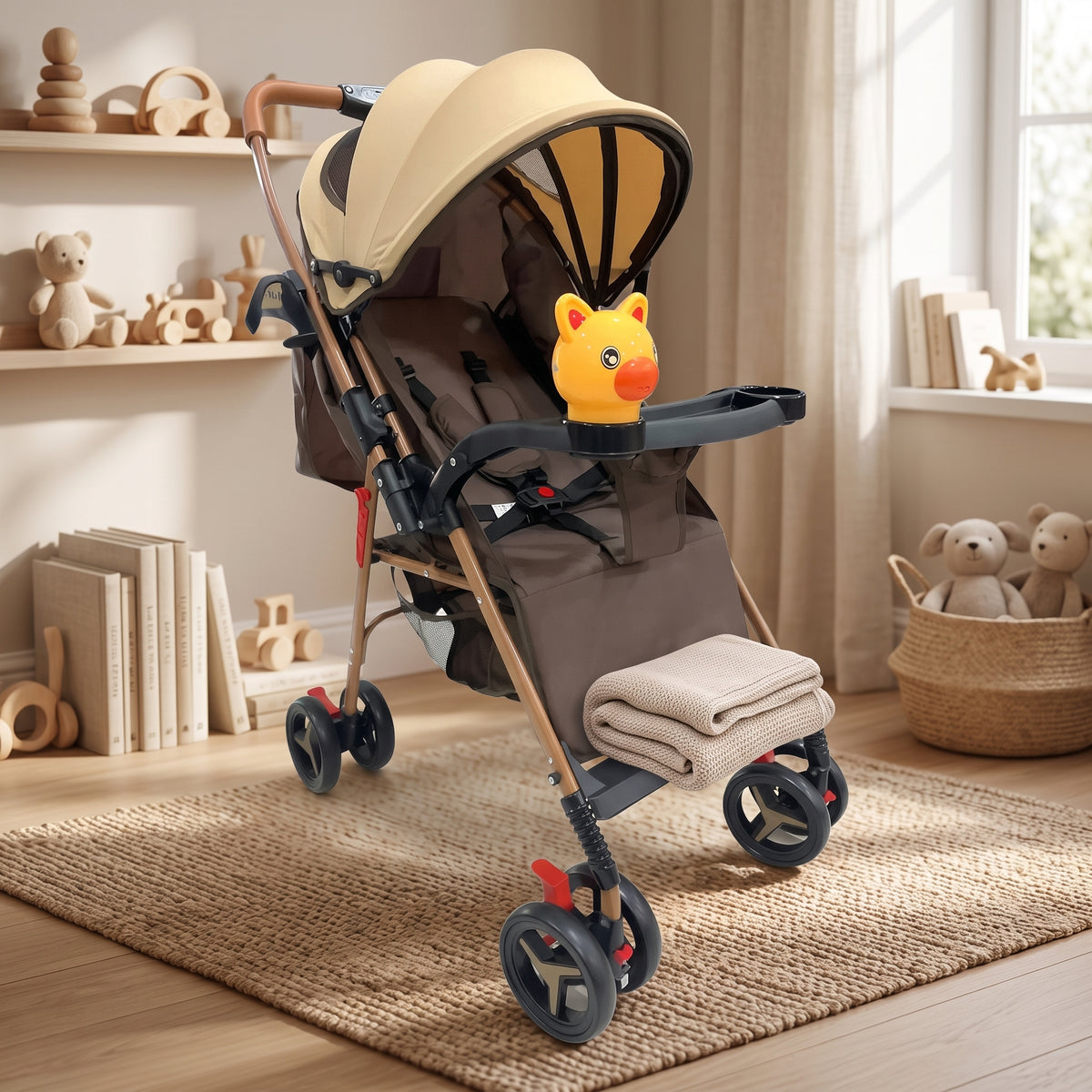 Coche Para Bebe Con Capota Expandible Fino Reversible 701-4 Marrón Dorado