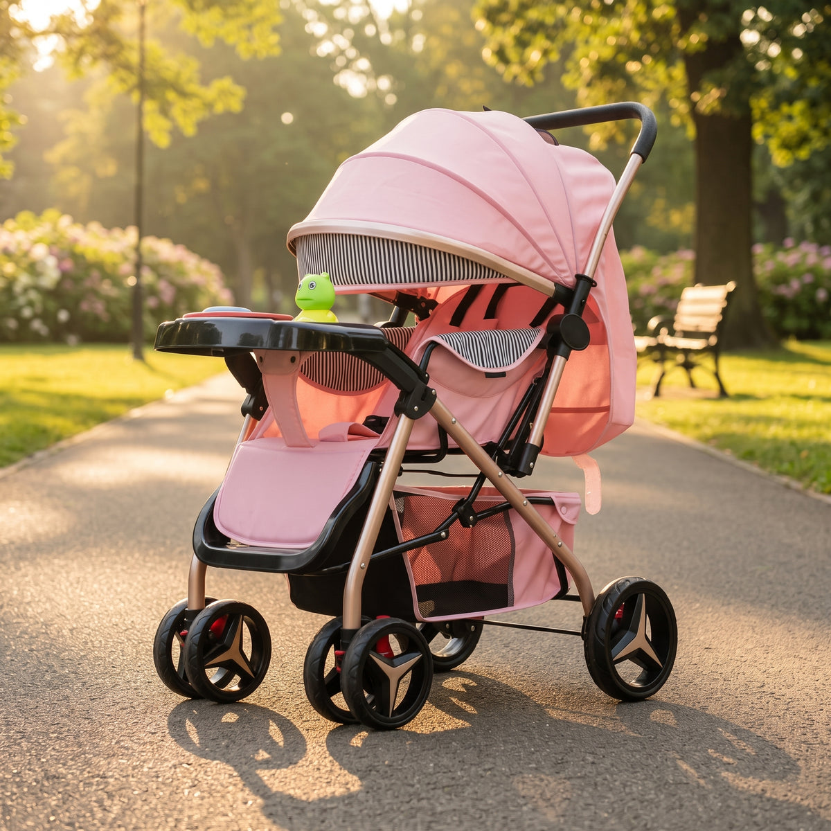 Coche Con Capota Expandible Reversible Pd-602-1 Rosa Dorado