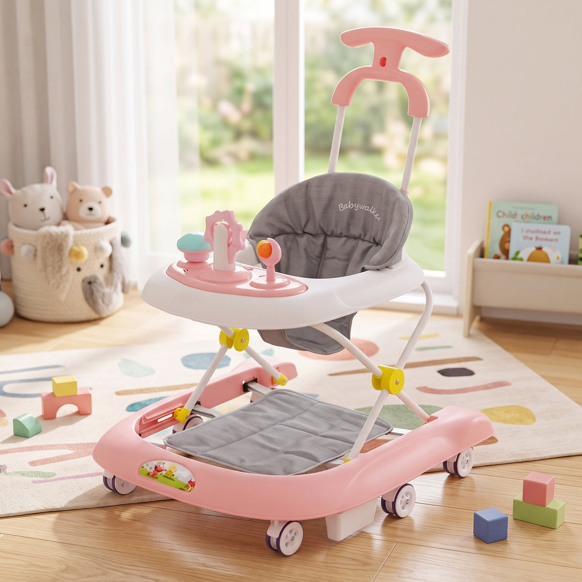 Caminador Con Guia Andadera Bebes Musical Luces Tapete 944c Color Rosa