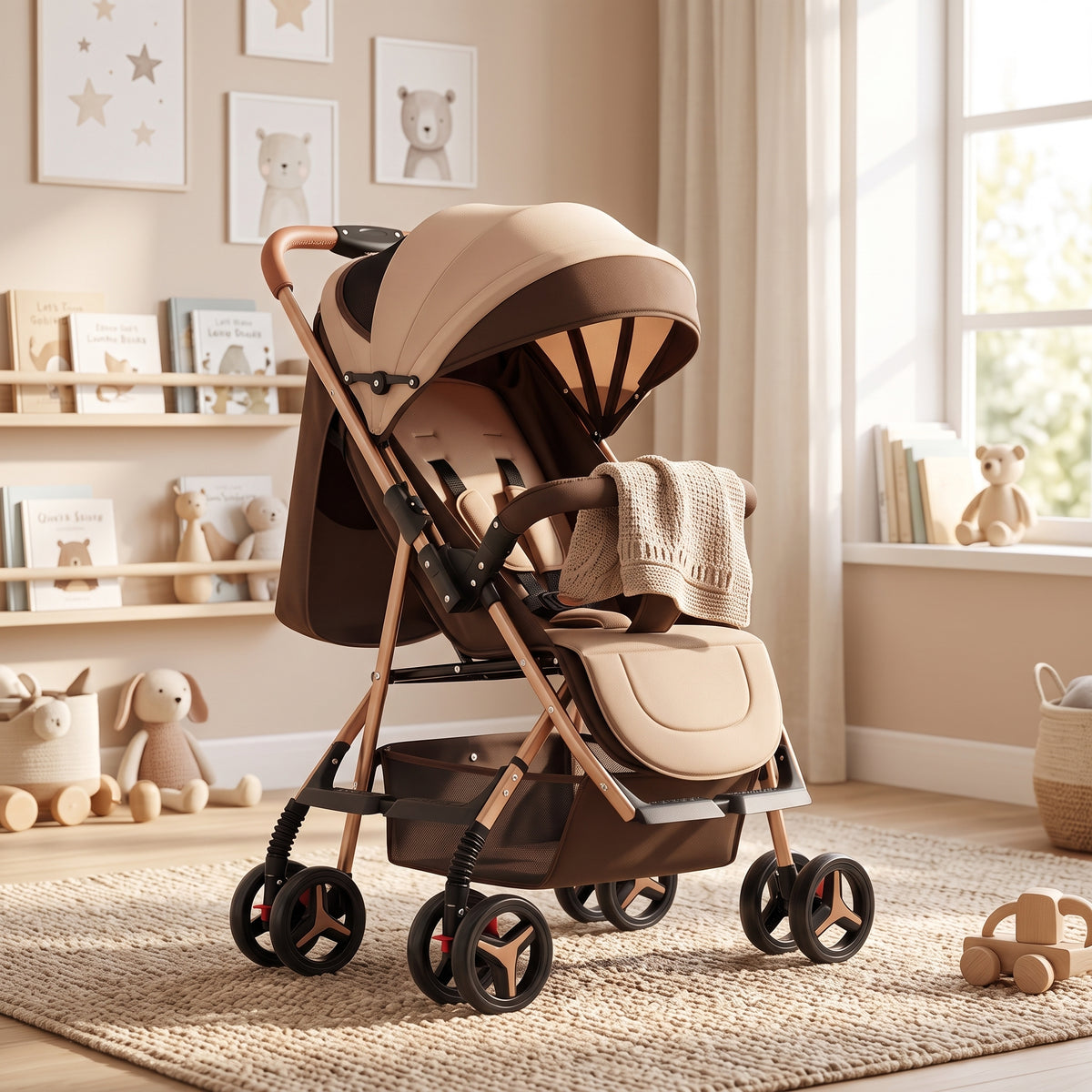 Coche Para Bebe Con Capota Expandible Fino Reversible 701-3 Color Marrón Chasis Ocre