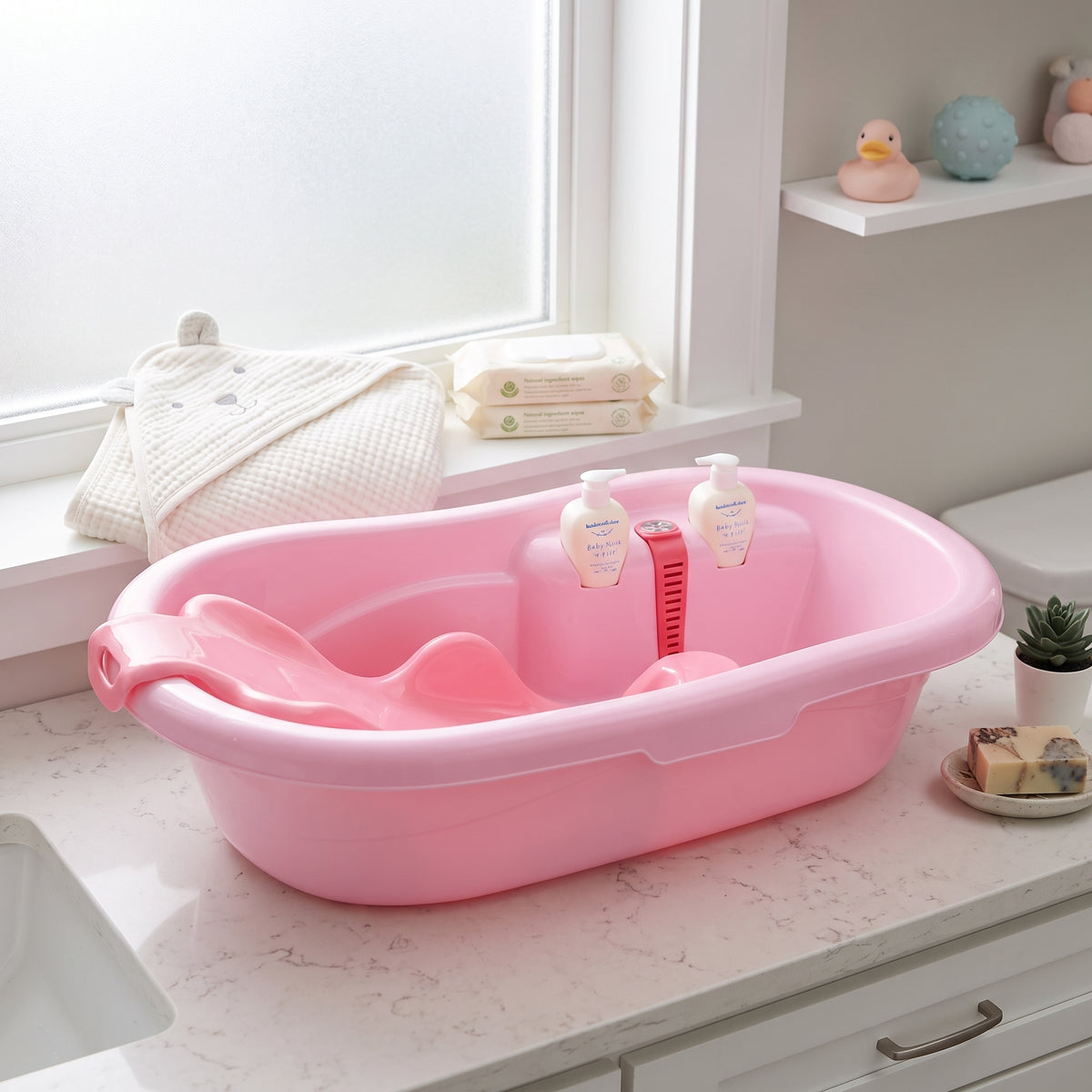 Bañera Tina Para Bebe Con Soporte Antideslizante Rosa Niños