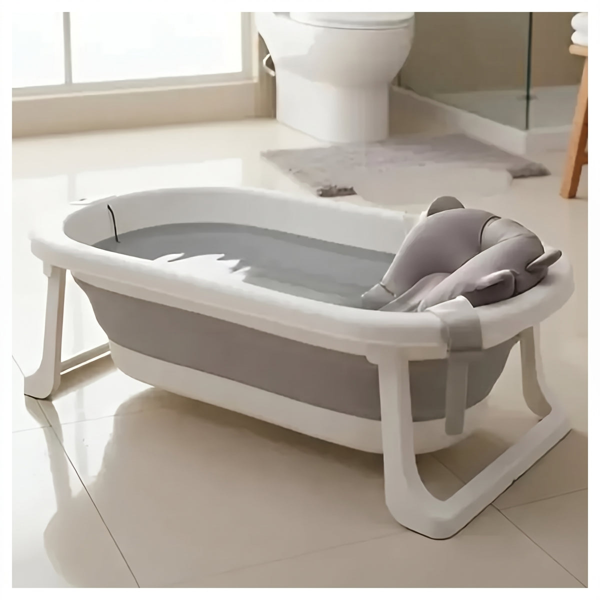 Bañera Tina Plegable De Bebé Con Termómetro + Cojín Malla Bz