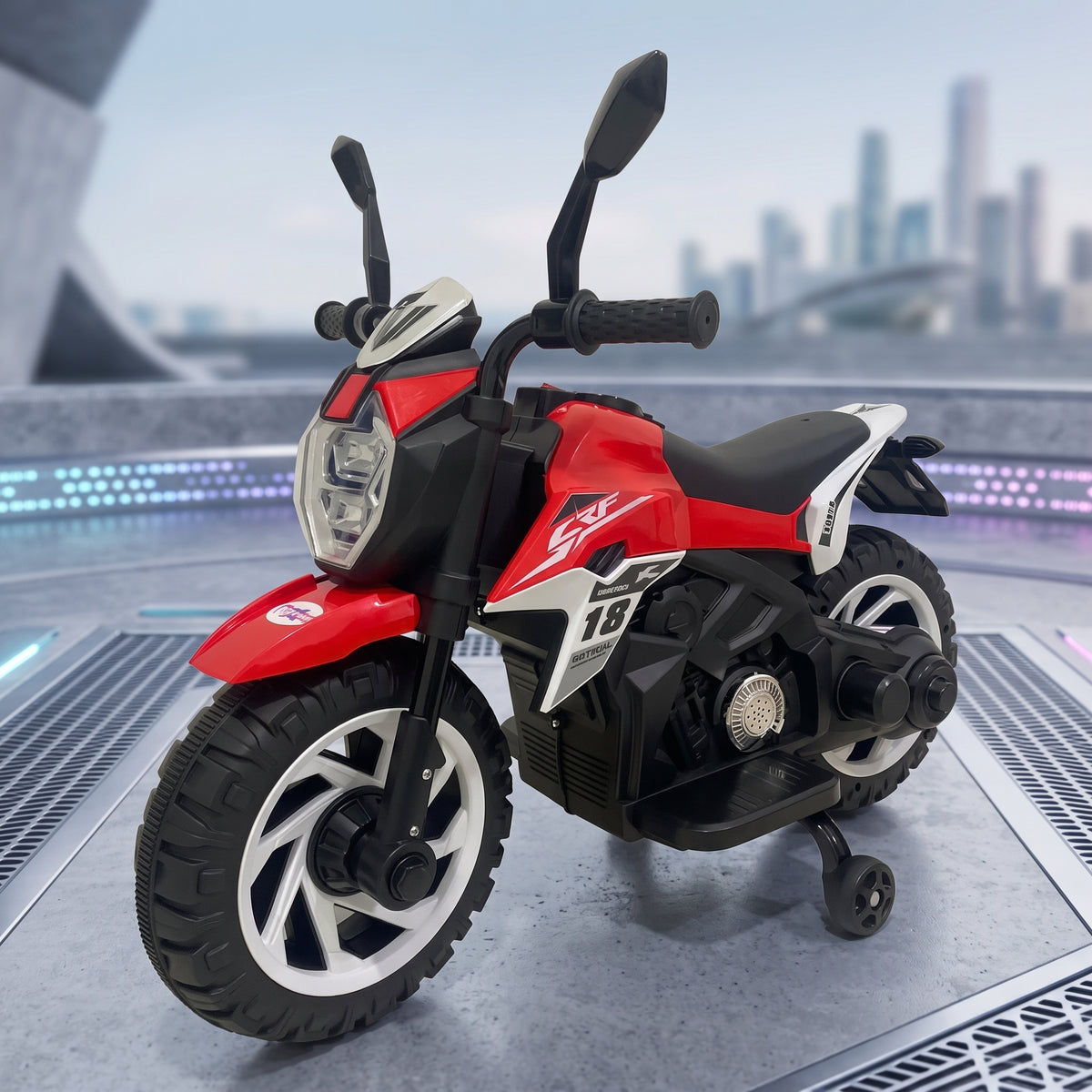 Moto Electrica Cross Llantas Auxliares 2 A 3 Años 6167-5 Color Rojo