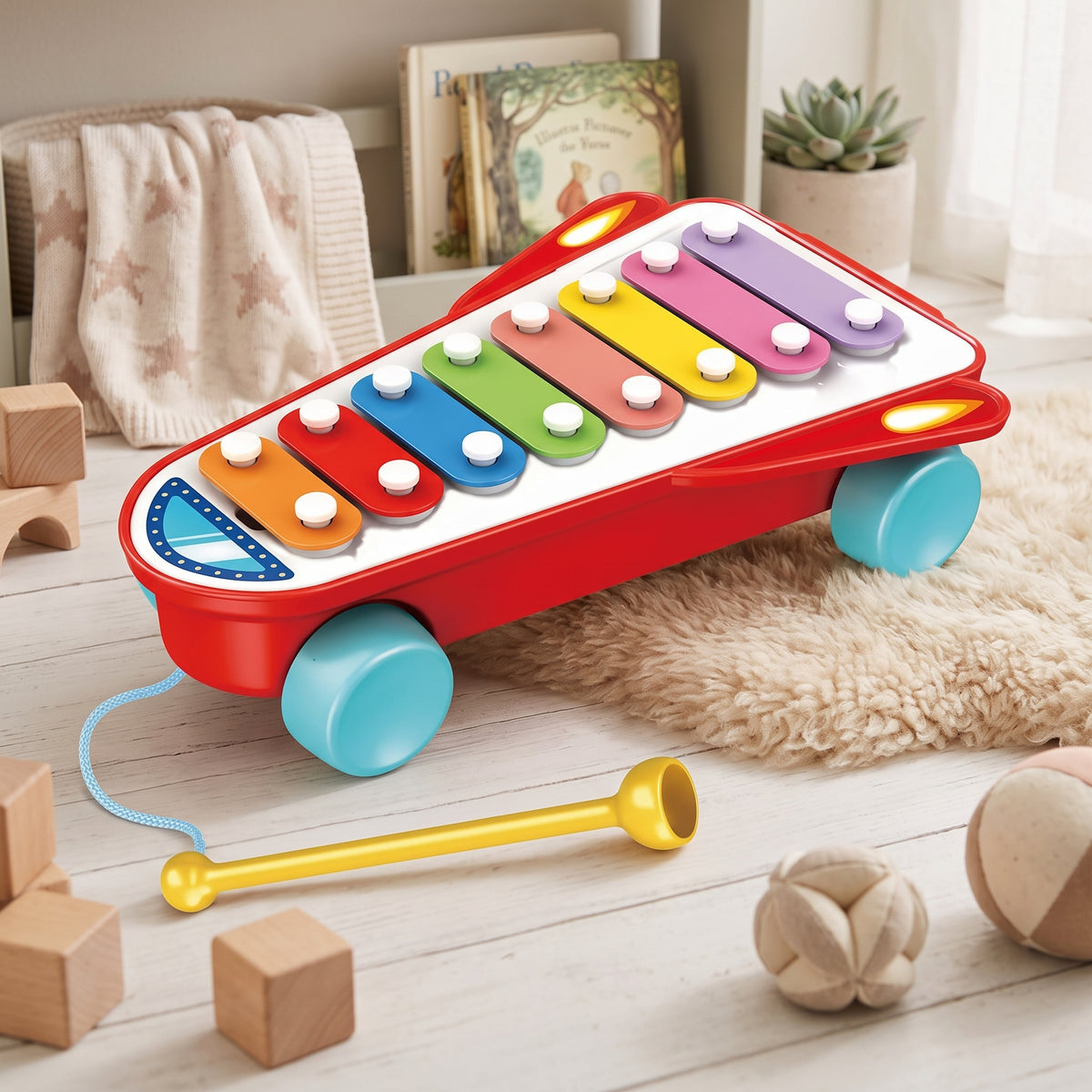 Xilófono De Ruedas Cohete Para Niños Rojo He8034