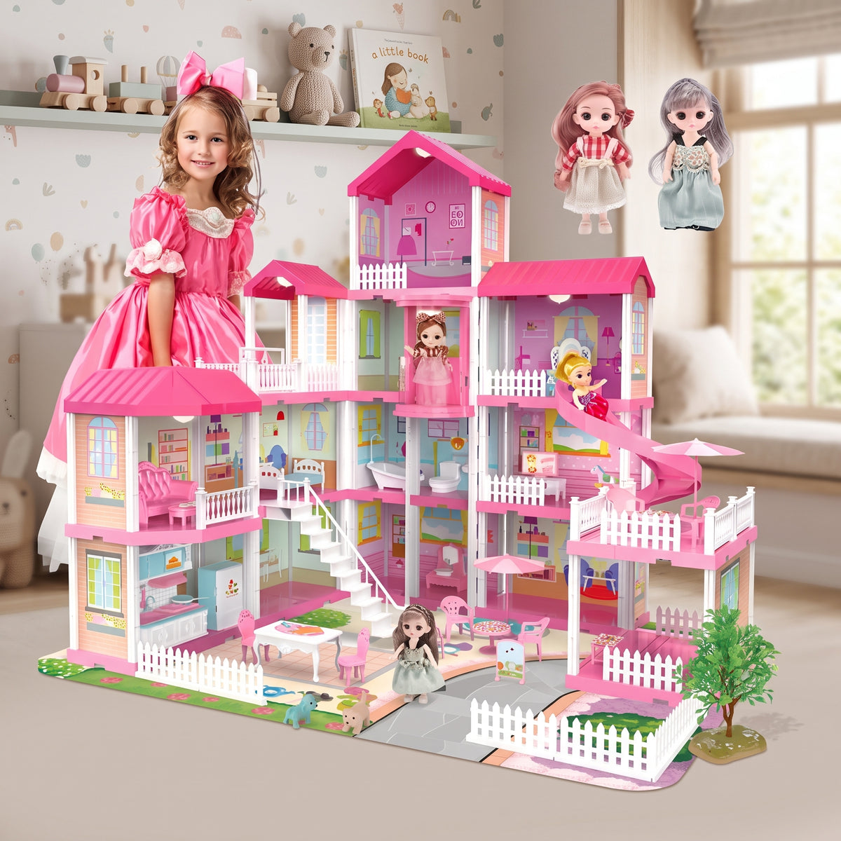 Casa De Muñecas Infantil Grande Cocina Y Comedor 1260 Rosa