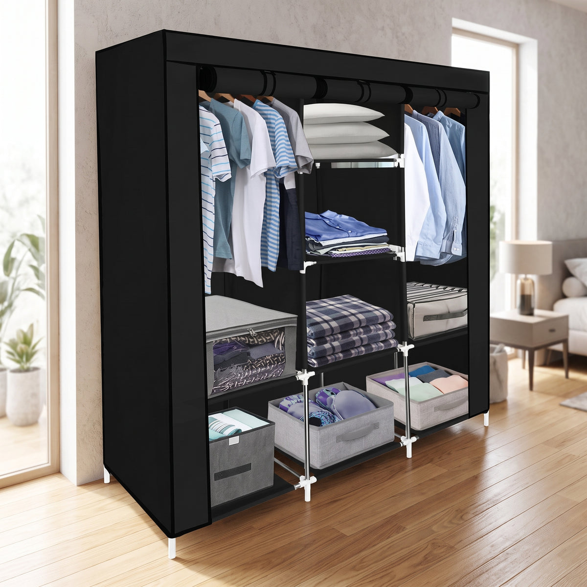 Closet Ropero Armable 3 Puertas Organizador Portatil Color Negro
