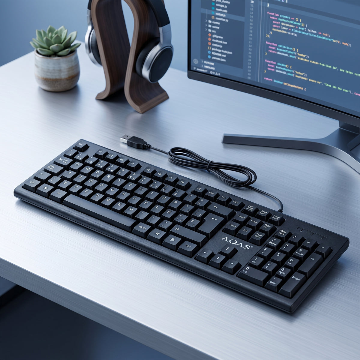 Teclado Aoas M200 Usb Español Latinoamérica Negro Resistente A Salpicaduras Español Latinoamericano