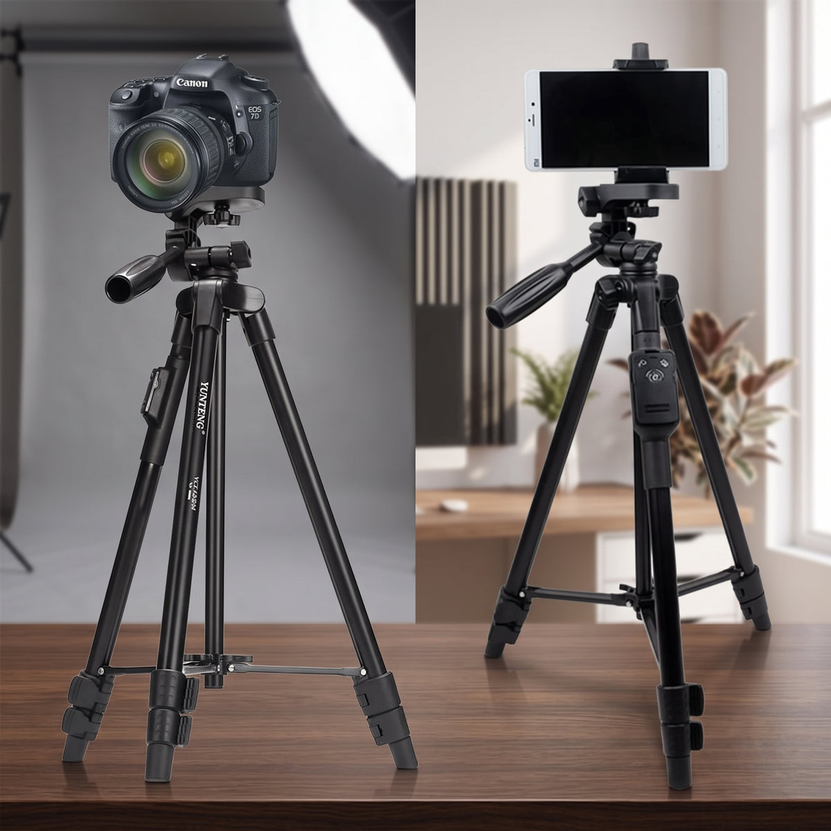 Nuevo Tripode Yunfeng 3388  Con Soporte Para Celular Con Niv Negro