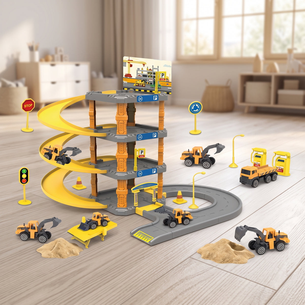 Pista De Carro De Construccion 51 Pcs P3082 Amarillo Con Gris