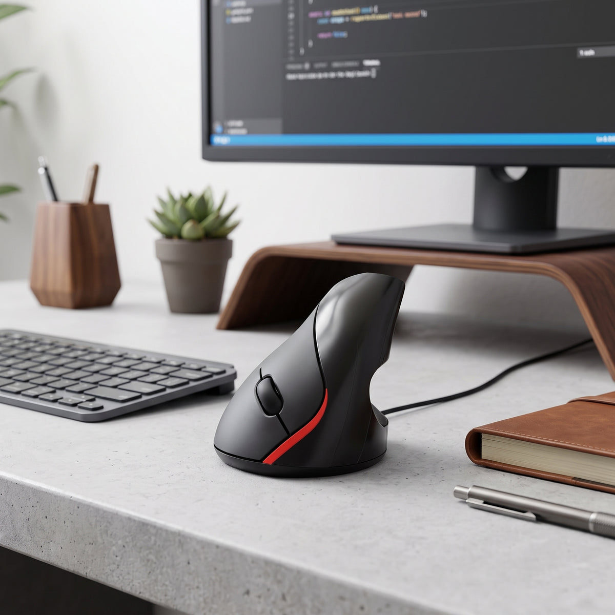 Mouse Optical Vertical 2025 Ergonómico 5 Botones K-2 Negro Negro